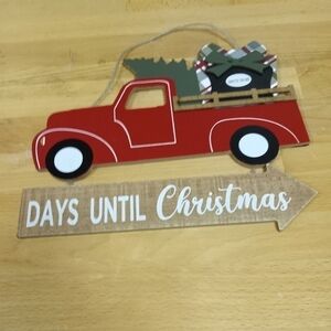 New Wooden Red Truck Christmas Countdown Sign Decoration Holiday